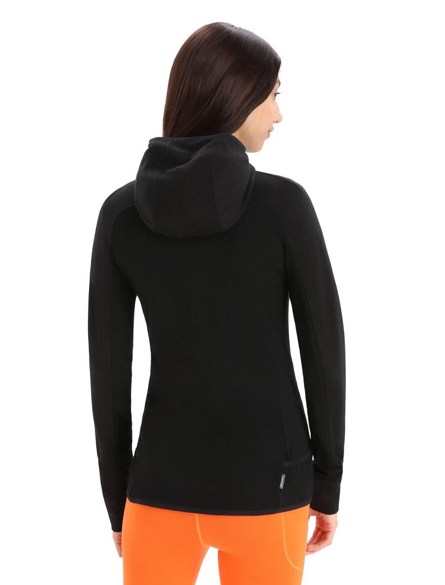 Icebreaker ZoneKnit™ Merino Long Sleeve Zip Női Kapucnis Pulóver Fekete | HU 1674YXFU